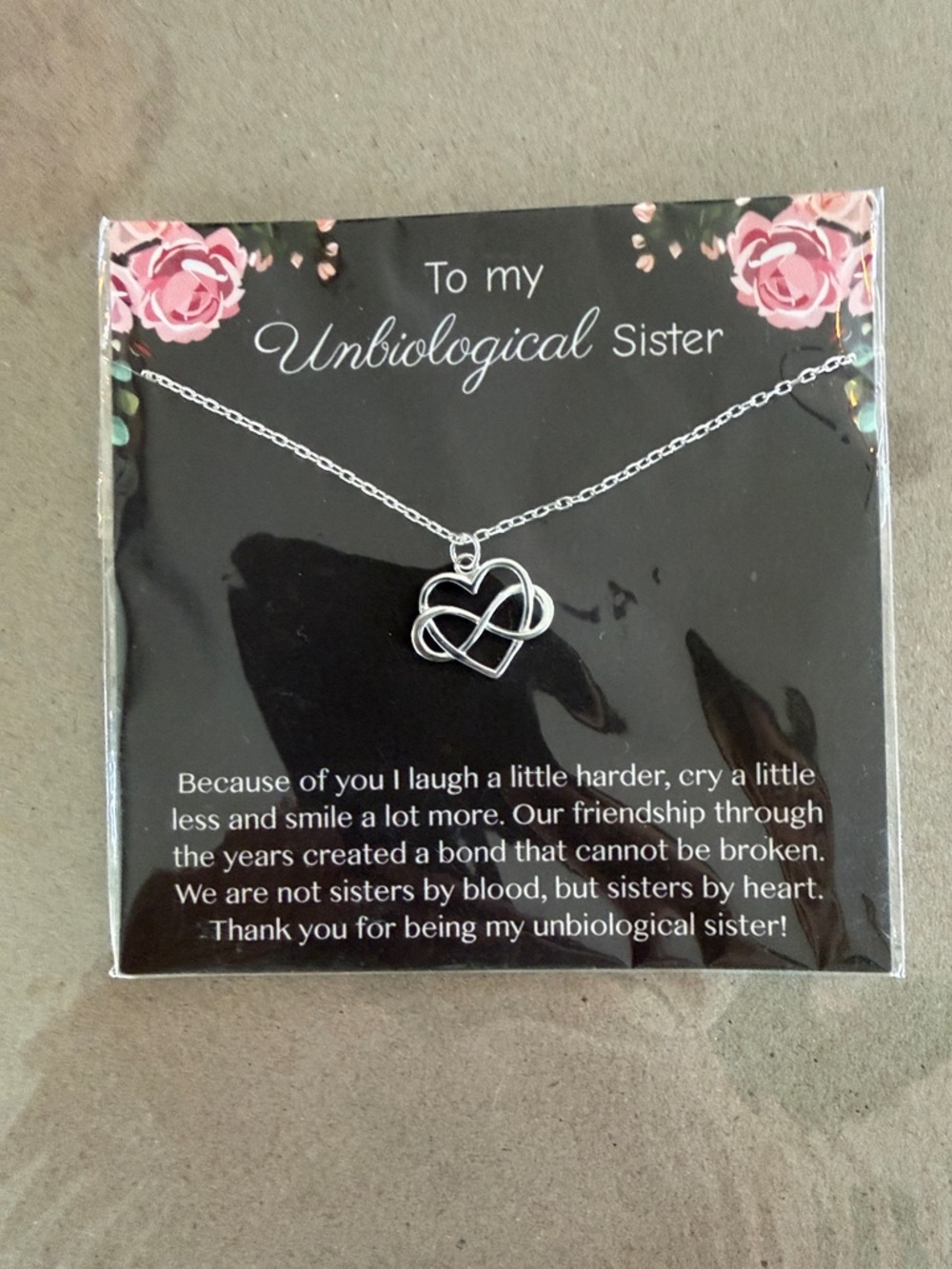 Unbiological Sister Silver Heart Infinity Necklace